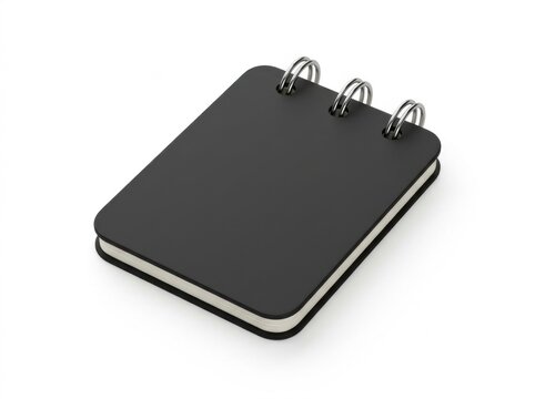 Small black spiral notebook with metal rings on a simple clean surface