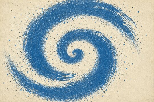 Grainy blue spiral brush stroke with spray texture. brush strokes texture with scattered tiny dots. Retro background