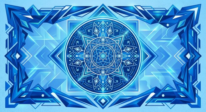 Vector abstract blue background frame of geometric shapes. Circular ornament