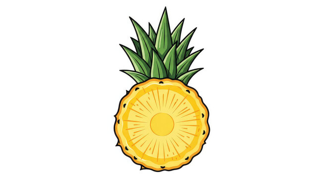 Fresh pineapple slice with green leaves isolated on a white