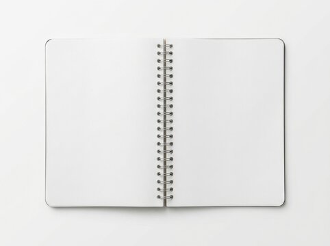 Open blank notebook with spiral binding on a clean white background surface