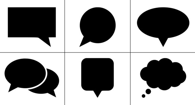 Speech bubble silhouettes set with talk and thought balloons for communication, web and app