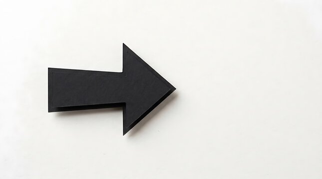 Sharp black paper arrow pointing to the right, signifying direction, progress, or a call to action on a clean background.