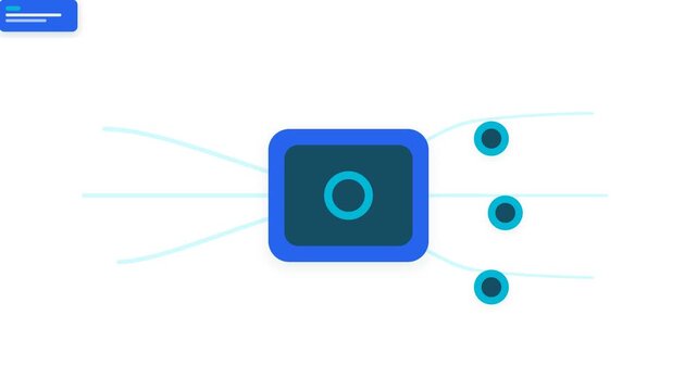 2D flat vector animation showing an AI-powered customer support workflow where incoming messages are processed, intelligently classified and transformed into matching solution cards. Clean SaaS automa