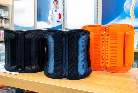 orthopedic back support braces for spinal health and posture correction, medical equipment for physical therapy and pain relief in a pharmacy store
