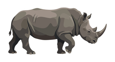 Gray rhinoceros stands in profile against a white background © Virtuous