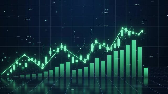 Financial Investment Growth with Rising Stock Market Graph and Digital Trading Data Background