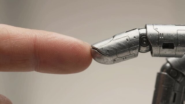 Robotic and Cybernetic Fingers Touching to Symbolize Technological Harmony and Artificial Intelligence