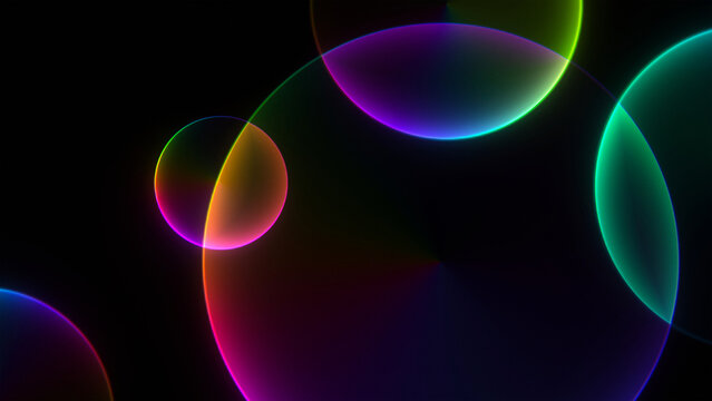 Glowing neon circle overlapping on dark background for modern vibrant wallpaper banner poster cover design template