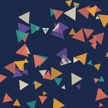 Colorful triangle confetti scattered on a dark navy background