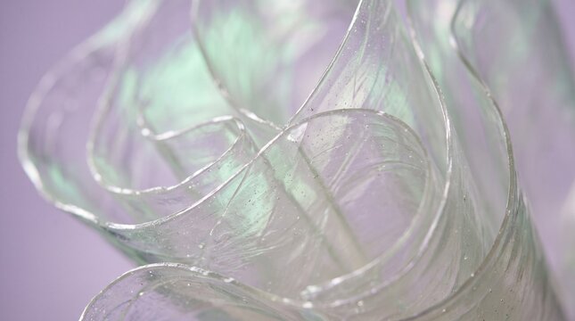 Transparent polymer membrane folded into layered abstract shapes with
