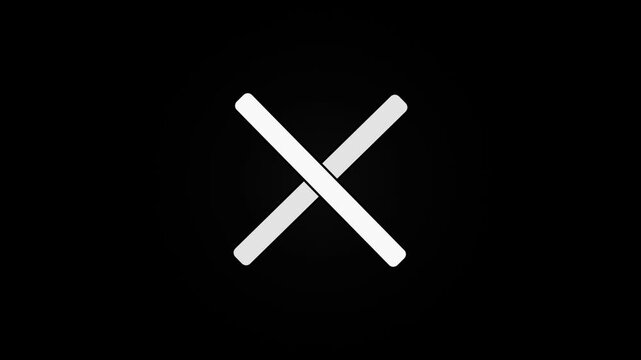 Minimalist white x symbol animation on black background, for user interface, and ui cross, mark delete