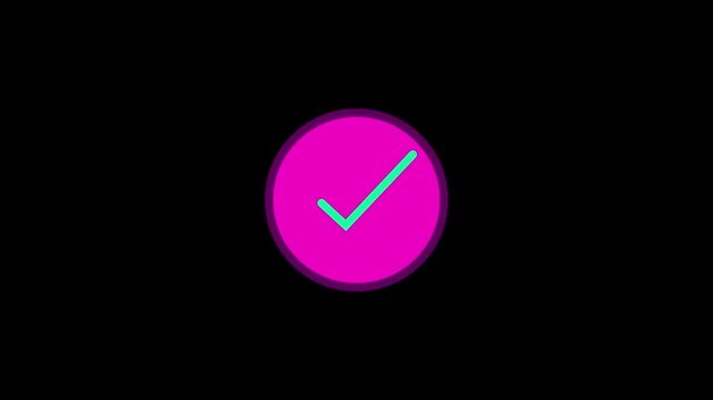 Bright pink circle checkmark icon with green verification symbol