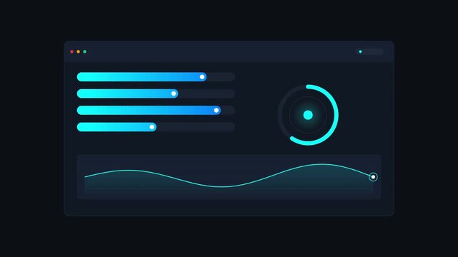 Modern app dashboard showing analytics progress with interactive sliders and volume control