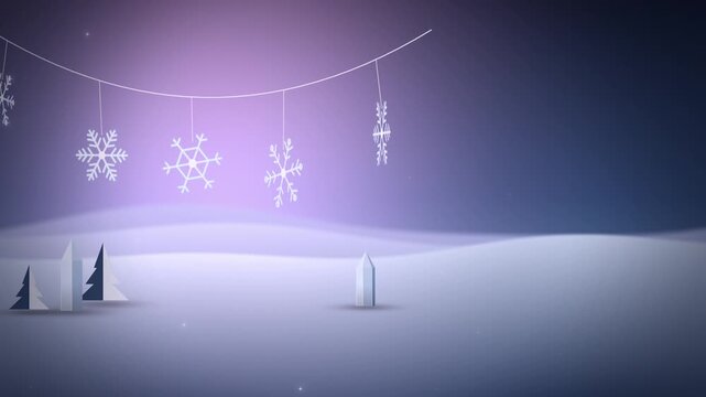 Snowflake garland sparkling snow twinkling wide scene wallpaper