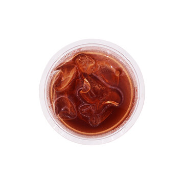 Iced Tea with Ice Cubes in Transparent Plastic Cup