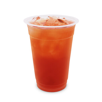 Iced Tea with Ice Cubes in Transparent Plastic Cup