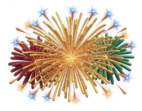 Colorful Fireworks Burst With Gold Red and Green Explosions and Sparkling Stars for Celebration