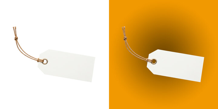 Blank white paper price tag with a brown string for retail product labels
