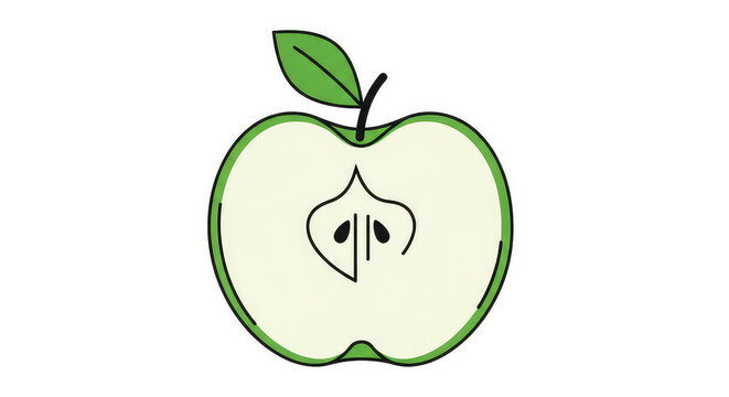 Green apple half line icon for food design