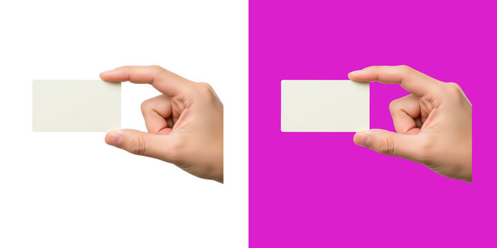 Human hand holding a blank rectangular business card for branding presentation