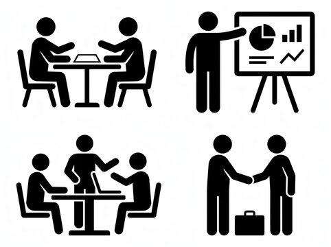 Professional Business Meeting and Corporate Communication Icons Set