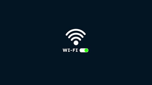 Animated Wifi icon,Wireless signal icon. wi-fi on off button slider toggle switch icon animation on blue screen.Animated wifi internet network icon,wi-fi network icon.