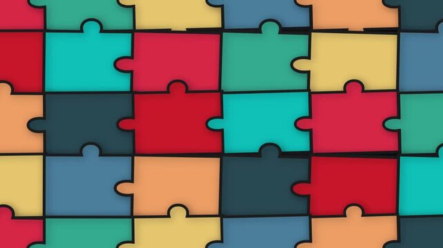 Colorful interlocking jigsaw puzzle pieces pattern background loop
