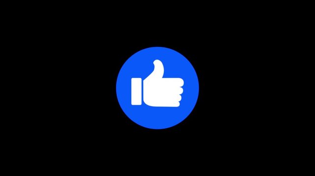 Animated FB Facebook like Button,on a transparent background.4k video