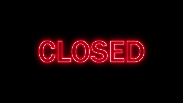 Closed neon sign appear on black background.4k video