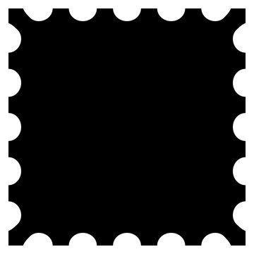 Scalloped square black postage frame isolated on transparent bg. Outline border template. Simple minimalist label text box. Blank scallop edge stamp mockup. Vector png