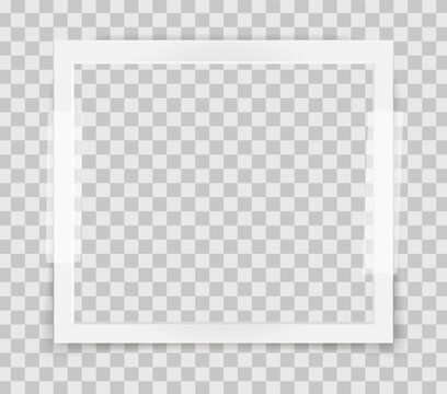 Realistic empty square photo frame on sticky tape overlay mockup isolated. Paper vintage instant photograph snapshot collage. Cardboard album picture tape with shadow. Photo template. Vector