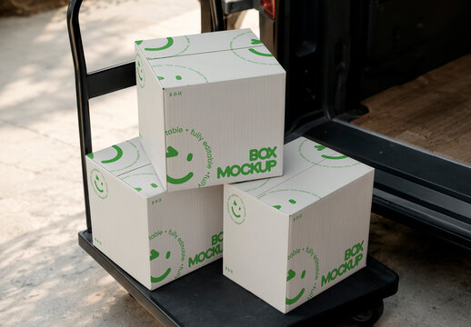 Hand Truck with Boxes Mockup