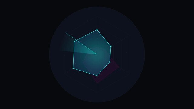 Glowing geometric cube in futuristic dark space visualization