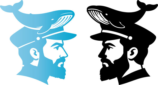 Whale captain navy sailor hat illustration vector graphic for