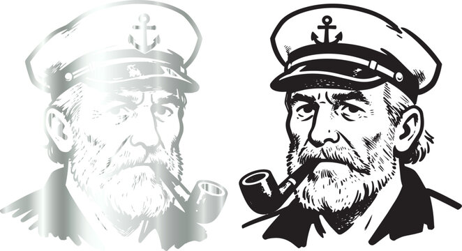 Vintage navy captains with pipes in sailor hats vector illustration