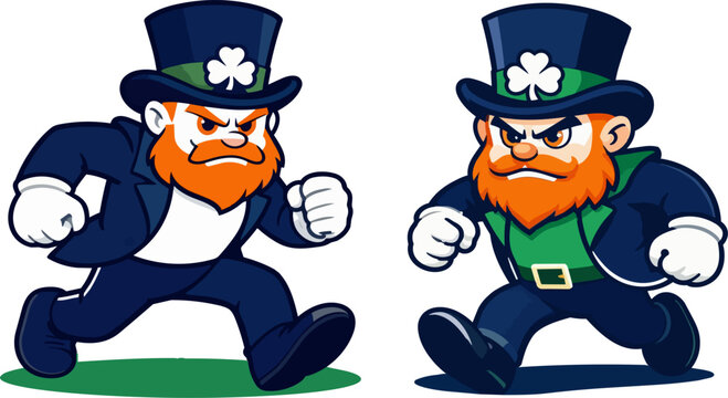 St Patrick's Day leprechauns racing in green top hats and vests for