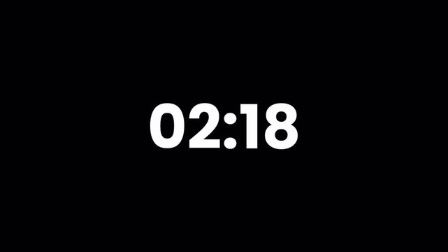 2 Minute 30 Second Countdown Digital Timer Animation, 150 Second Countdown Timer Animation on black background.