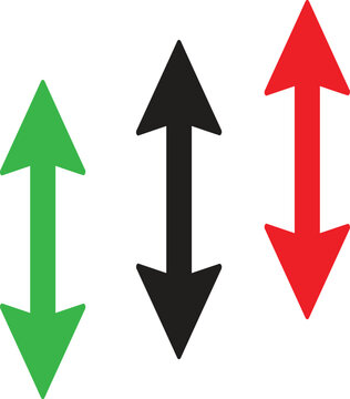 Vertical double sided arrow icons in green black and red for data comparison and indicators