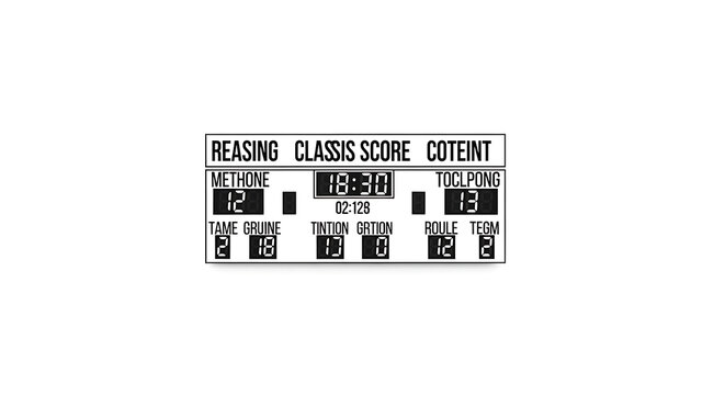 Digital scoreboard displaying various team statistics and game time on a white isolated background with fields