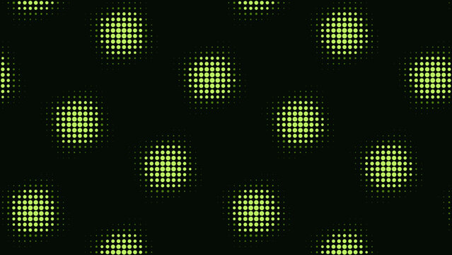 Green halftone dots pattern on black background for modern digital graphic design