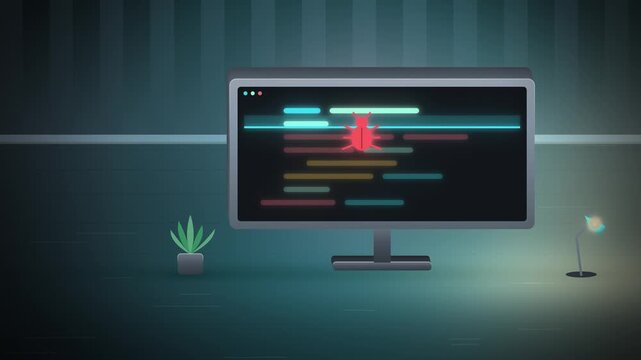 Cyan AI scanner beam catching a software bug AI coding assistant