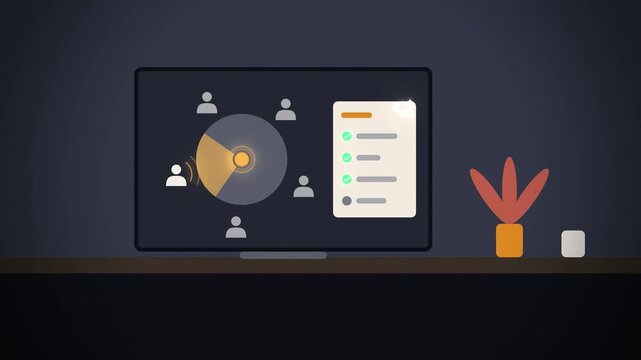 AI meeting summary with speakers around a table office wide scene