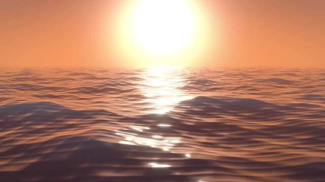 Calm ocean waves at sunset with sun reflection 3D seamless loop