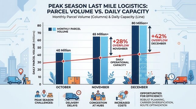 Peak Season Logistics Parcel Volume vs Daily Capacity Chart Last Mile Delivery Overflow