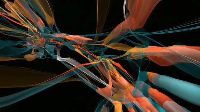 This visual depicts the decoding of arm trajectories and hand shapes from neural signals on a dark background.