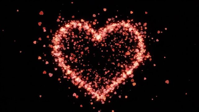 Glowing red particle heart outline on a black background. Suitable for valentines, weddings, anniversaries, events, and greetings.