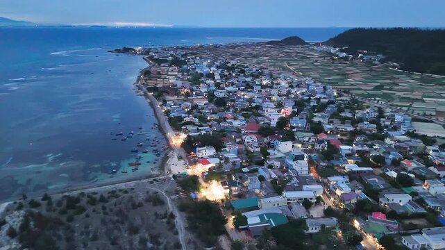 Aerial View of Ly Son Island Seafront After Sunset