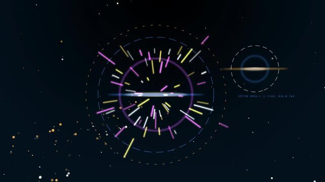 Sci-Fi Space Radar HUD and Quantum Particle Collision Scanner Animation