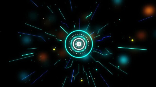 Futuristic Cyan HUD Circular Core Scanner and Circuit Lines Animation